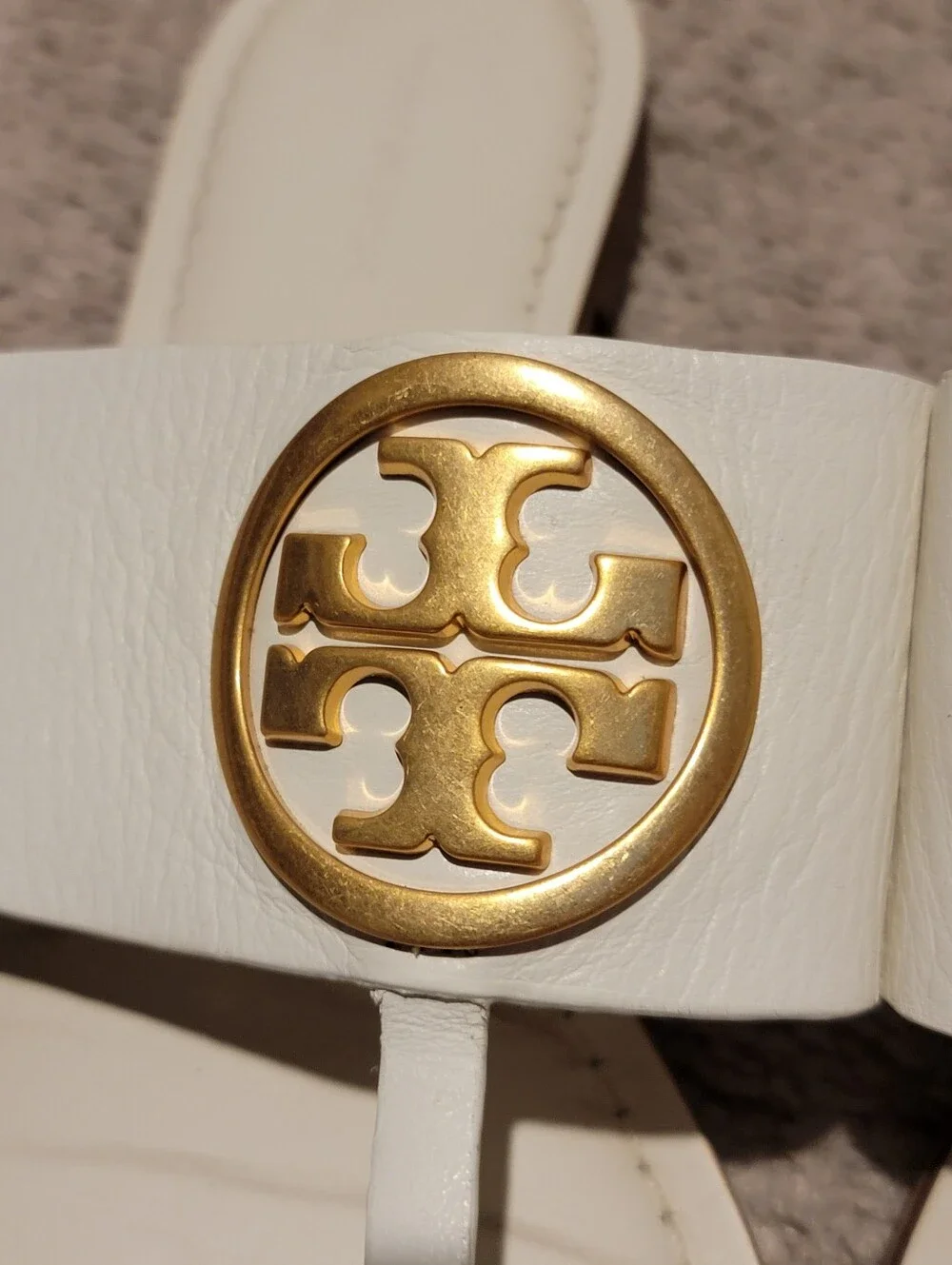 Tory Burch Benton Bands Thong Sandals White/Gold Size 10.5